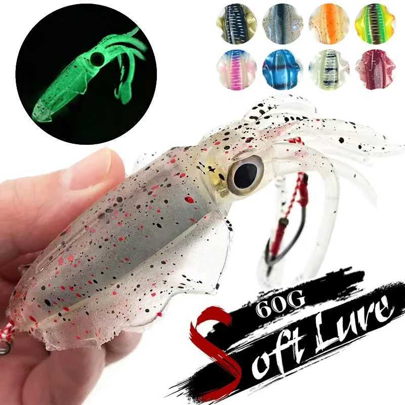 ZUKIBO Soft Squid Bait Fishing Trolling Lure Octopus Head Jigs 60g Luminous UV Squid Jig for Deep Sea Boat Fishing Wobblers Bait M250118