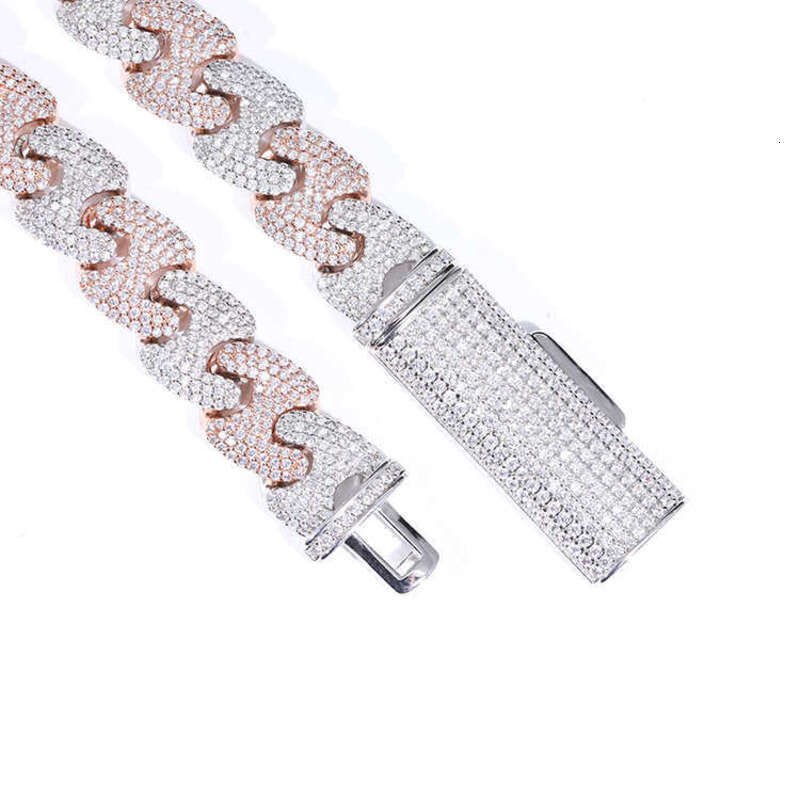 Fashion Style 2 Tone 11mm 15mm Solid Sier Ice Out Gra Moissanite Cuban k Chain Hip Hop Necklace