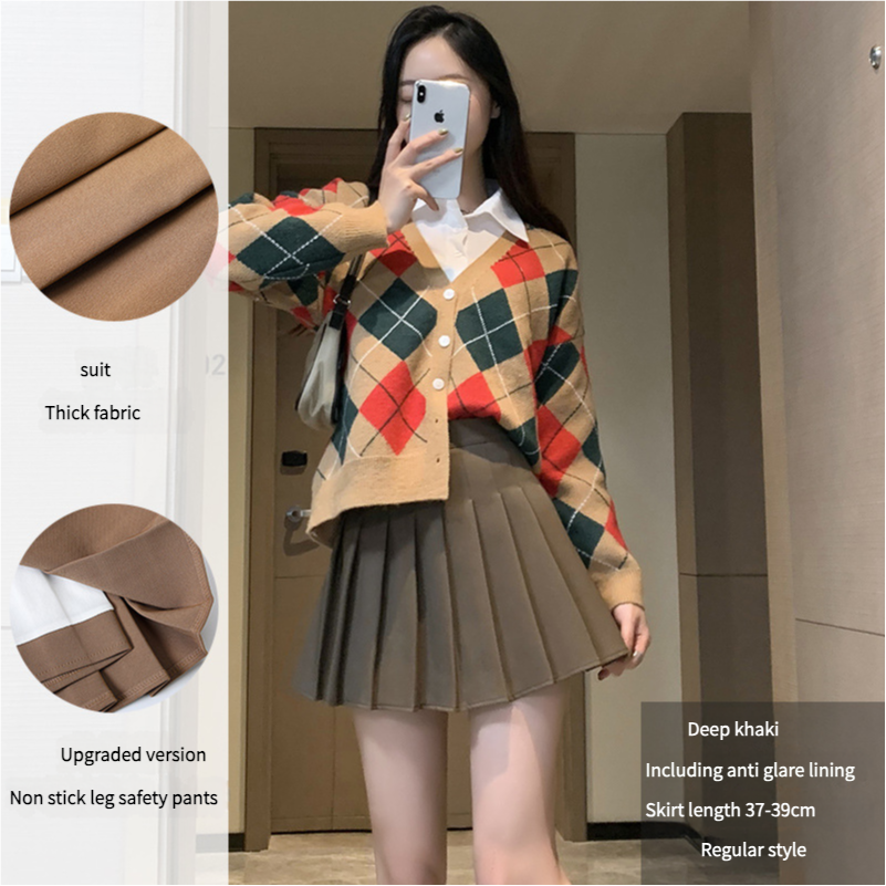 Pleated skirt for women summer white short skirt Japanese-style high-waist slimming autumn and winter new JK plaid, plus-size A-line
