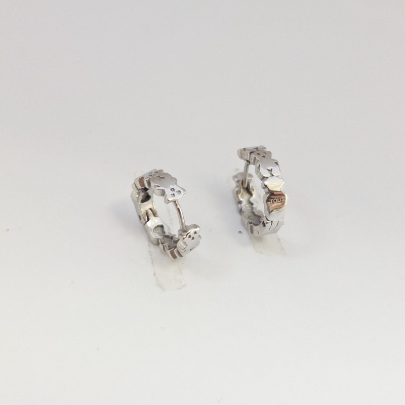 Fashion Women Men Bear Silver Rose Gold Stainless Steel White Pearl Animal Span Hoop Earrings Jewelry A Gift