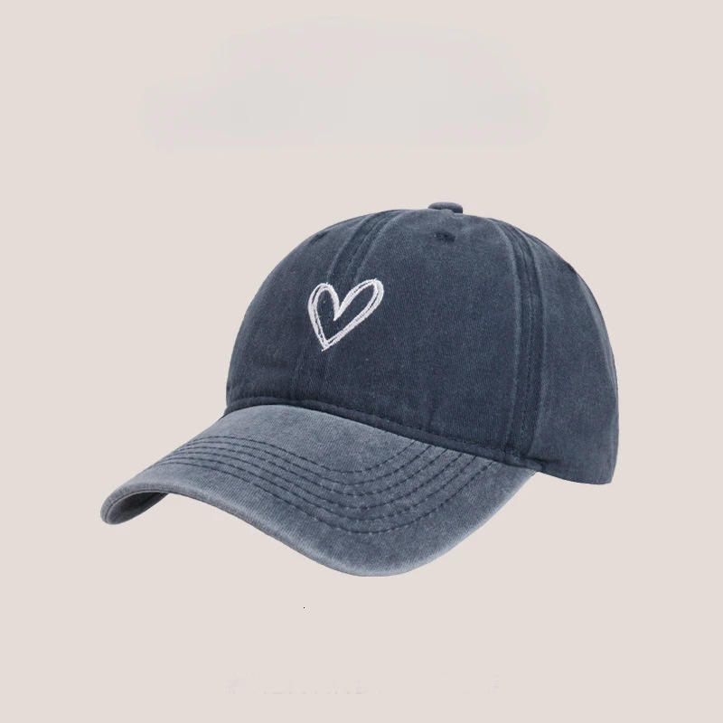 Female Embroidered Peach Heart Wash Denim Baseball Hat Casual Korean Version Thin Couple Soft Top Duck Hat Male 250117