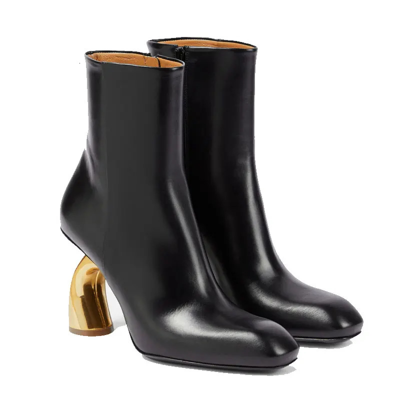 Womens Alien High Heel Short Boots Side Zipper and Round Head Black AutumnWinter 250117