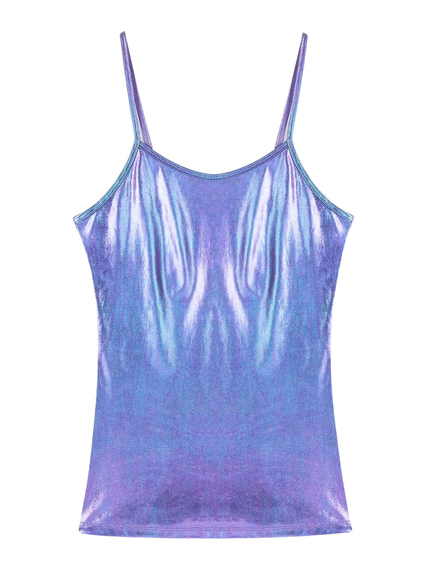 Women Shiny Metallic Yoga Dance Hip Hop Costume Patent Leather Spaghetti Shoulder Straps Sleeveless Vest Top Clubwear Tank Top 250116