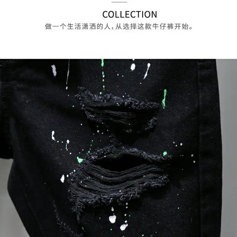 Fashion Summer Casual Denim Jeans Knee Length Shorts for Men Black Cowboy Low Rise Ripped Holes Boyfriend Mens Denim Shorts 250109