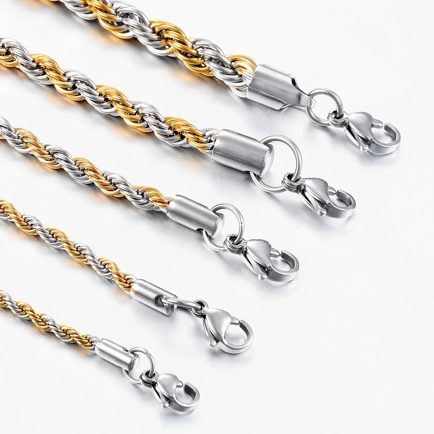 High Quality 2345MM Classic Twisted Rope Chain Stainless Steel Necklace No Fade Fashion Jewelry Accessories For Men Women 250114
