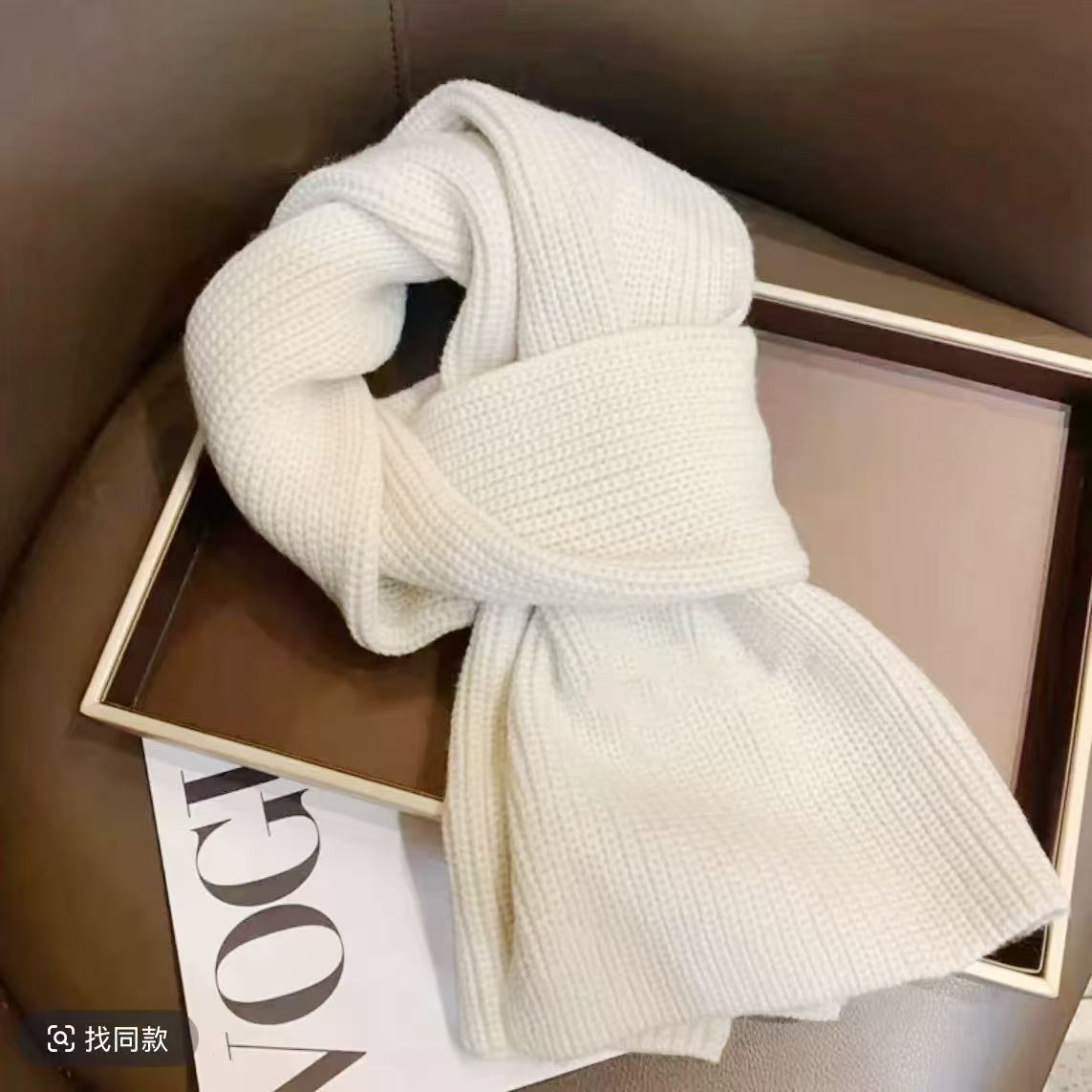 T101 Korean knitted wool scarf for women autumn and winter atmosphere pure color all-match knitted warm all-match neck scarf