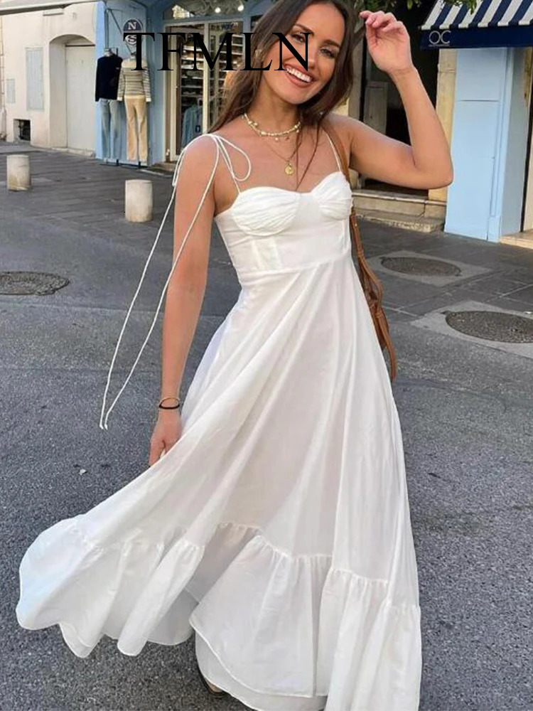 TRAF Elegant Womens Tierred Long Dress Summer Classic Fashion Solid Side Zipper Dresses High-Waist A-line Party Dress 250117