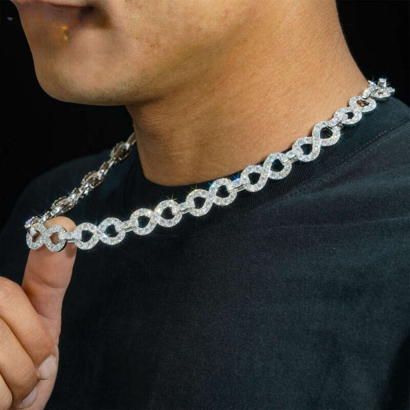Hot sale design 13mm Infinity necklace VVS moissanite sterg sier ice out dia mossanite cuban k chain