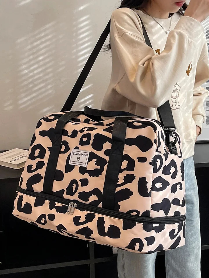Spacious Durable Womens CarryOn Travel Bag with Animal Print Nylon Large Capacity Sports Gym Weekend Overnight 250114