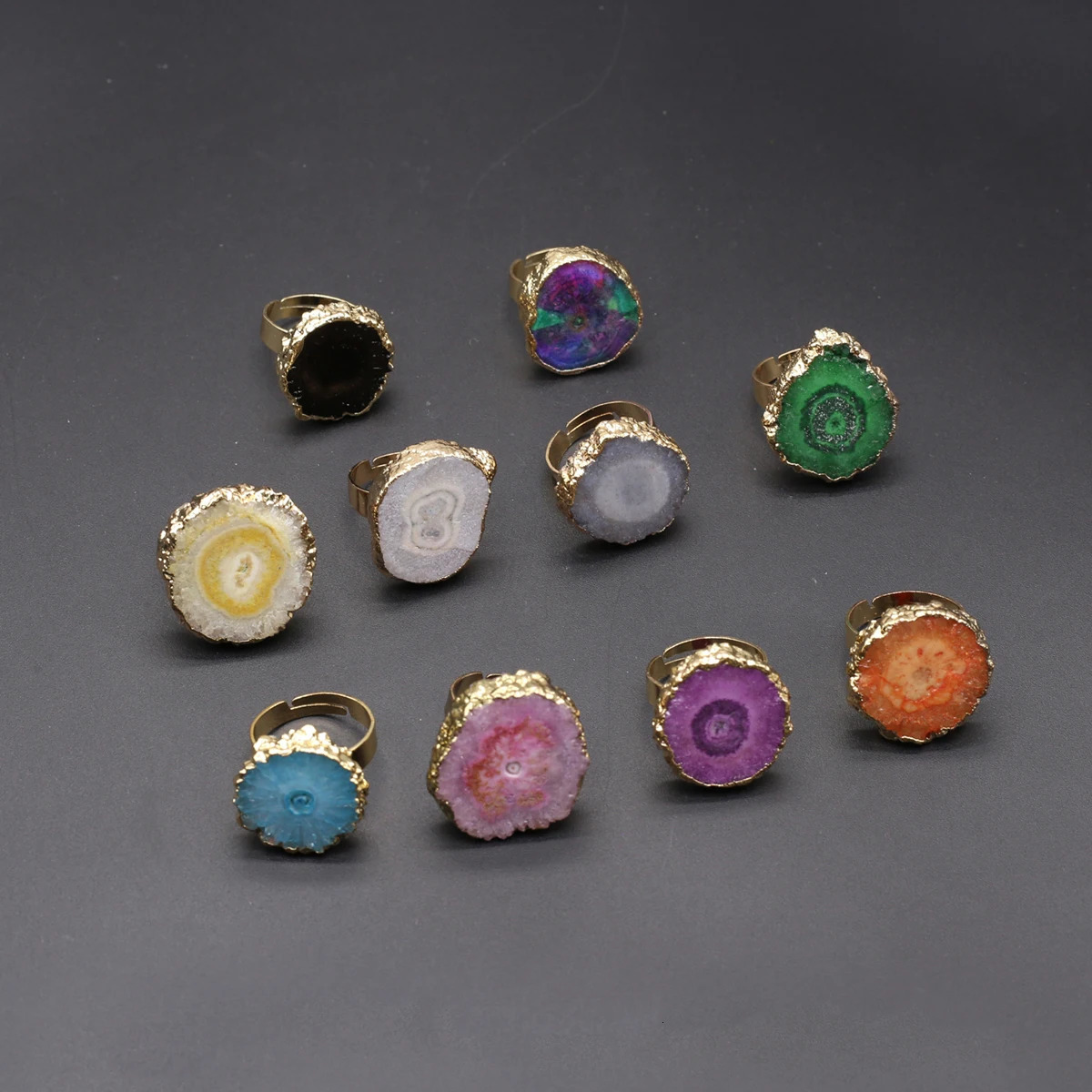 Natural Semi Stones Irregular Crystal Druzy Rings Reiki Healing Embryo Agate Jewelry Accessories Party Gifts for Women 250110