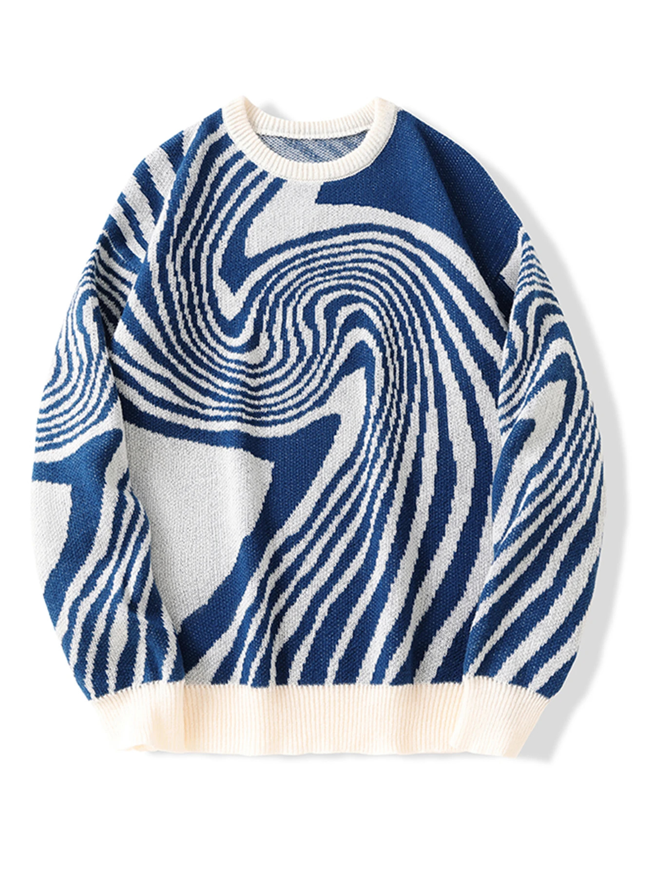 Autumn and Winter Maze Jacquard Pattern Pullover Sweater Casual Round Neck Contrast Color Knitted Mens Pullover 250109
