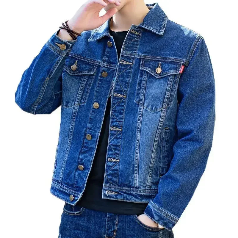 Denim Jackets Man Casual Slim Jeans Coat for Men Button Short Blue Autumn Winter 2024 Outwear Large Size Vintage Joker 250110