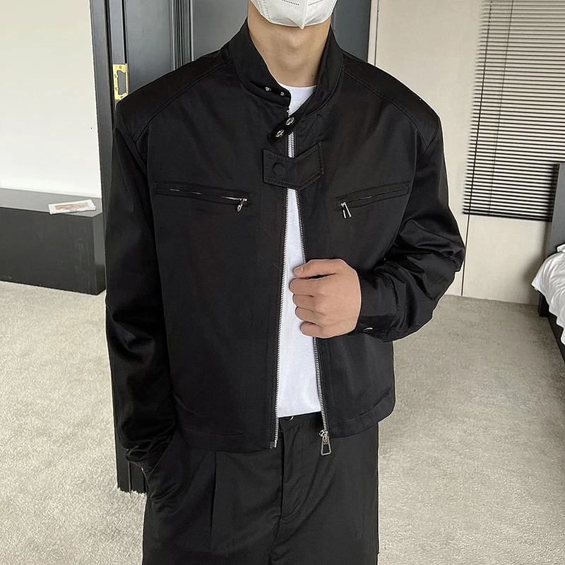 2025 Fashion Short Jackets Mens Vintage Korean Style Spring Outdoor Work Black Short Jacket High Street Outerwear Coat Male 250113