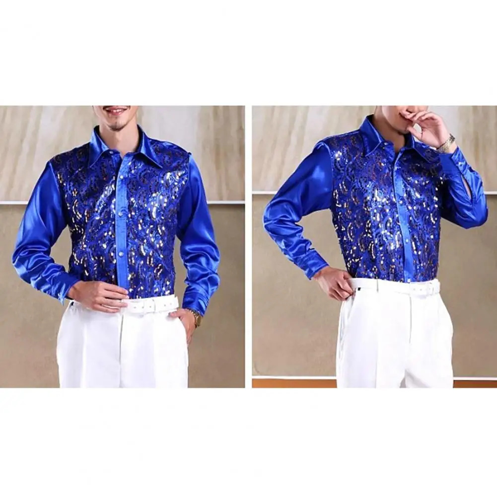 Formal casual shirt top mens sequin performance shirt wedding stage formal casual wear long sleeved single breasted 250110
