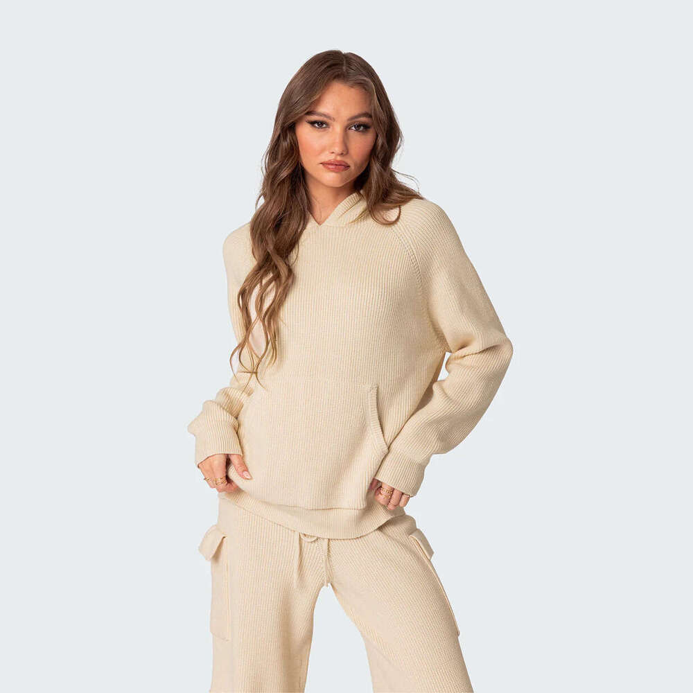 2025 European American Spring Autumn Women's Hooded Sports and Leisure Sweater Knitted Set New Casual Versatile Fashion Clothing