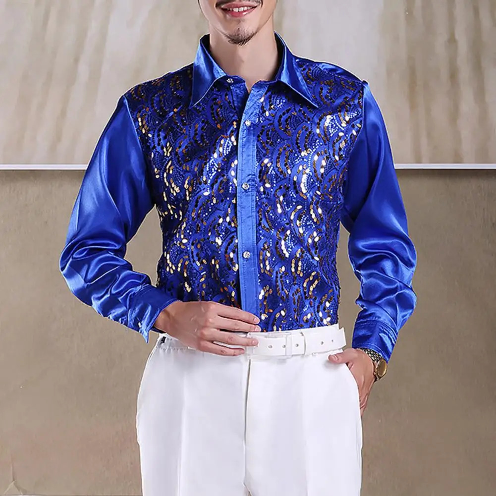 Formal casual shirt top mens sequin performance shirt wedding stage formal casual wear long sleeved single breasted 250110