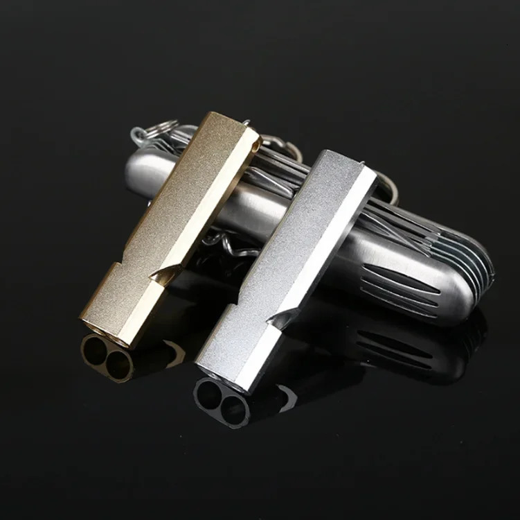 Portable Aluminum Safety Whistle For Outdoor Hiking Camping Survival Emergency Keychain Multi Tool Dualtube 250107