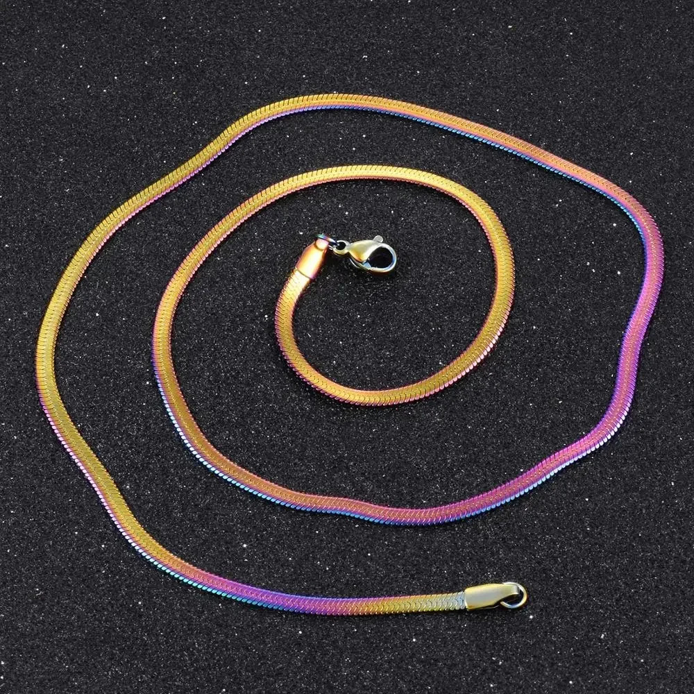 Width m Stainless Steel Flat Necklace Gold Color Waterproof Filmy Snake Chain Men Gift Jewelry Various Length 250114