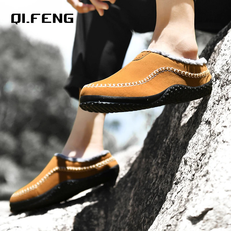 Large Indoor Plush Slippers Mens Winter Snow Outdoor Warm Shoes Fashion Anti slip Wear Resistant Casual Shoes Slip On Footwear250114bj