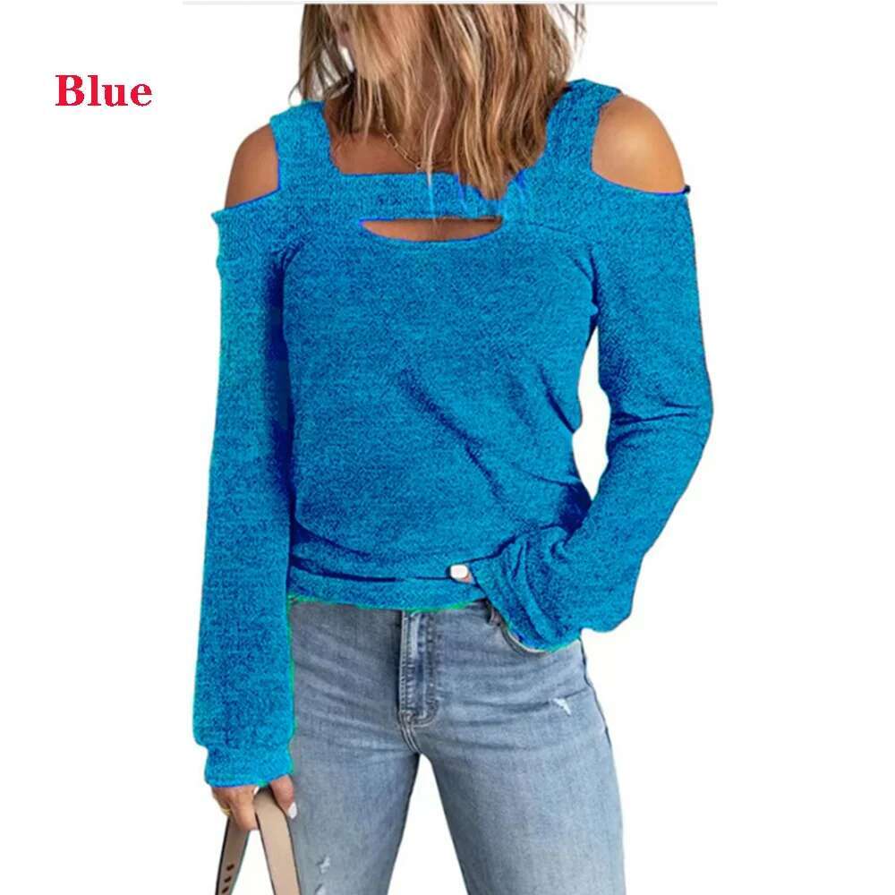 Women's Fashion Strapless Loose Designer T-shirt Solid Color Long Sleeved Shirt Street Women's Casual Spring And Autumn T-shirt