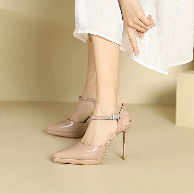 Women Sandals Fashion Pointed Toe High Heel Simple Design Plus Size Triple Black Apricot Free shipping