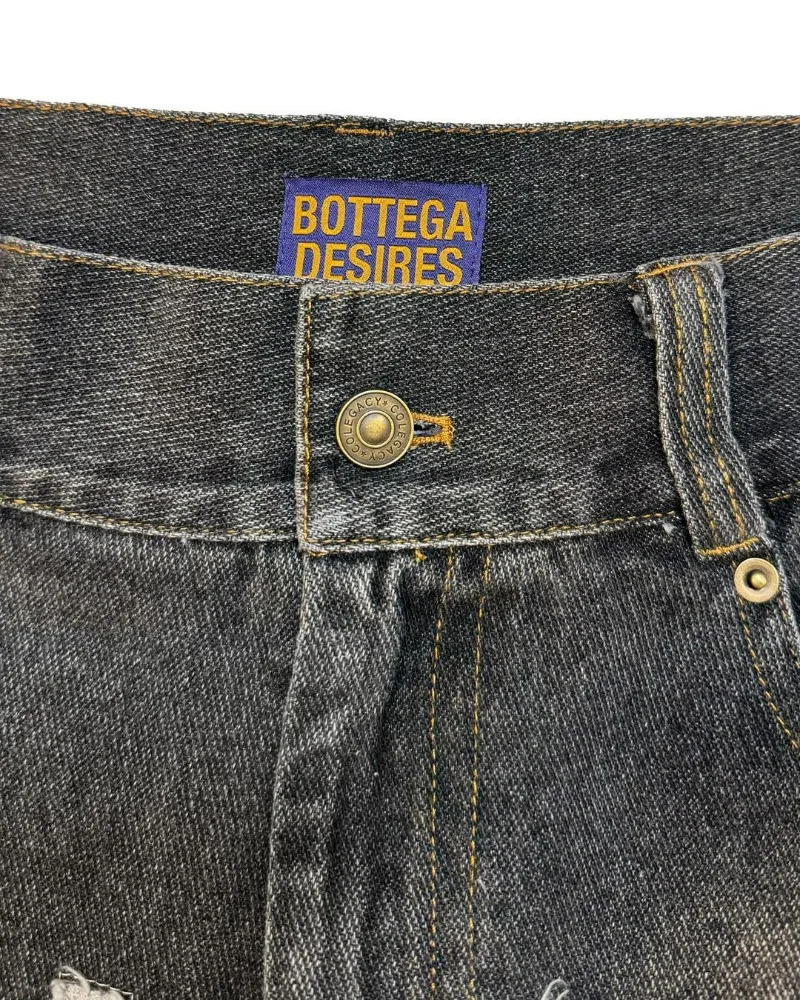 American street Harajuku retro denim shorts with letter embroidery oversized jeans mens Y2K loose casual short socks 250108