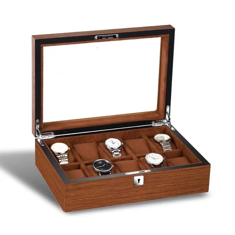 Jewelry Collection Storage Durable Packaging Holder Watch Organizer Box Casket Black Brown Retro Wooden Watch Display Case 250117