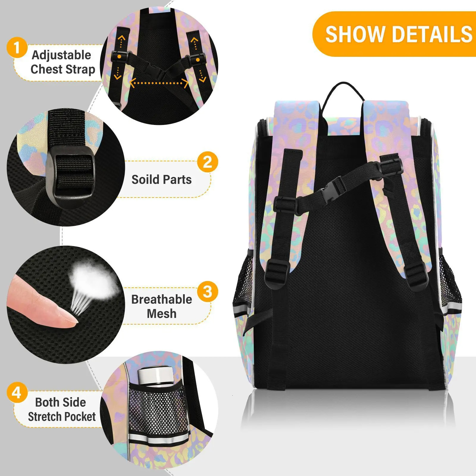 Schoolbag Children Backpack Girl Primary Rainbow leopard tie-dye reflective stripe Book Bag Multi Pockets Japanese Backpacks 250109