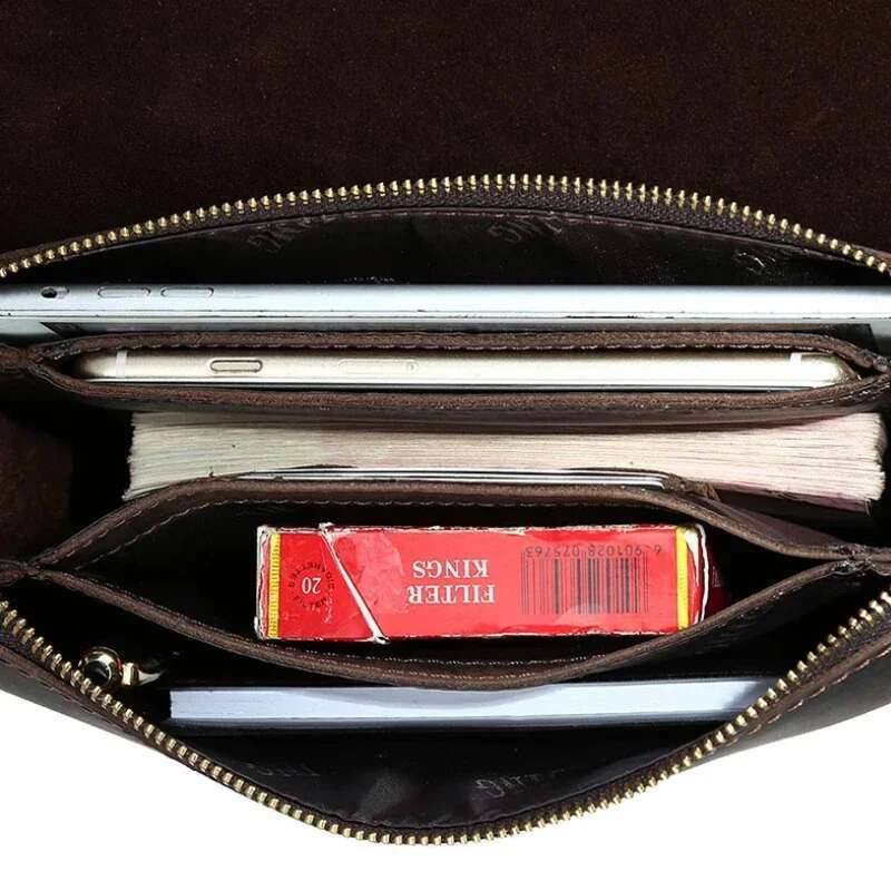 Top Grade Men Genuine Day Clutches For Male Vintage Style Hand Purse Crazy Horse Leather Mens Clutch Big Wallet