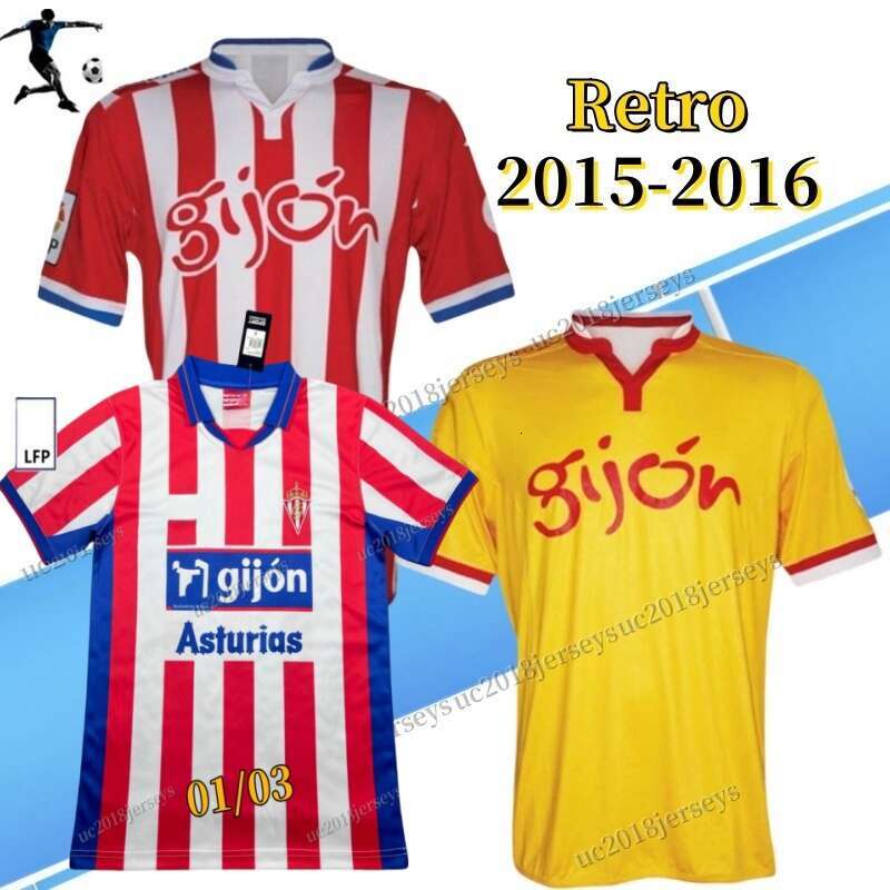 2001 2002 2003 2015 2016 Gijons retro soccer jerseys 01 02 03 15 16David Villa Cobas DAVID BAUZA Sporting third football shirt club Classic Vintage Jersey