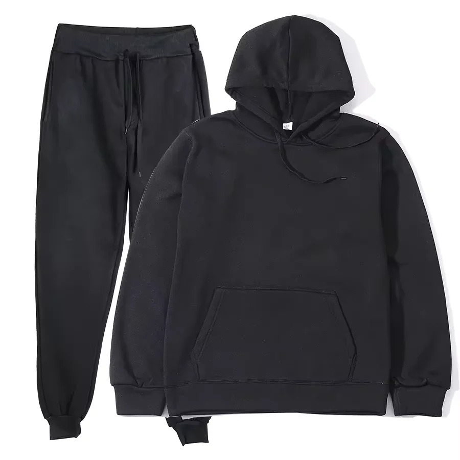 autumn and winter velvet warm hooded sweatpants mens and womens two-piece set solid color loose sports jogging set 250117