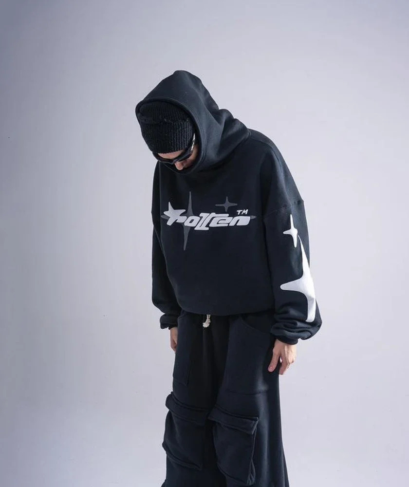 Star Letter Foam Hoodie American Style Street Decoration for Men and Women Casual Loose Y2K Couple Clothes 250117