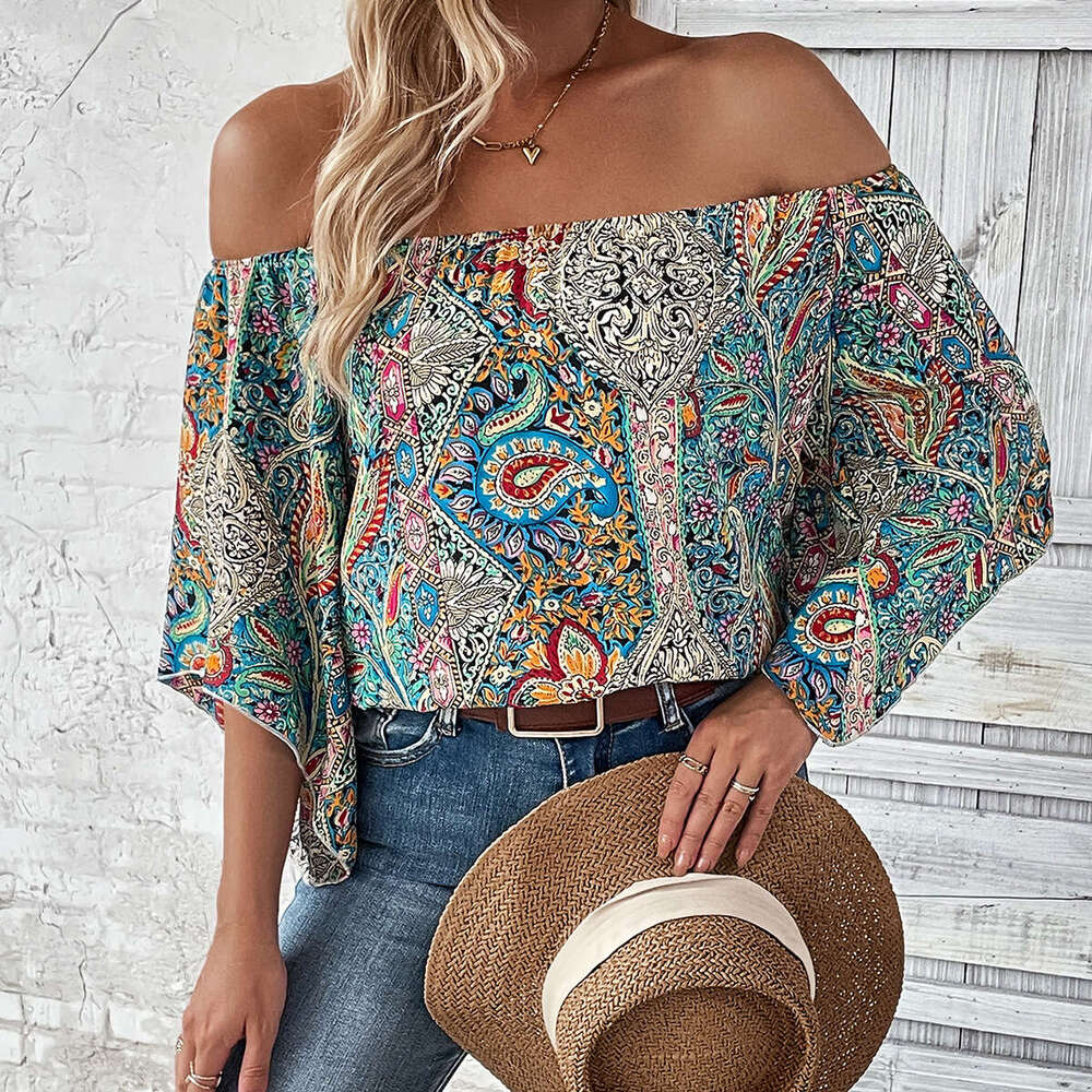 European and American summer women's retro ethnic style Paisley print short sleeved top with versatile temperament, new trendy clothing ins