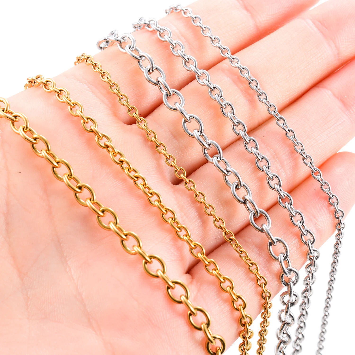 Width 15192342 mm Stainless Steel Rolo Link O Chain Gold Color Mental Necklace For Women Mens Jewelry Gift 250114