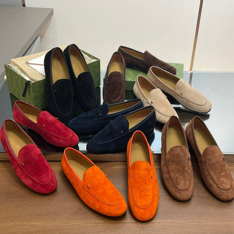 Metal buckle Suede loafers Flat Dress Shoes Womens Round toe slip on leather Boat shoes luxury designer Flat shoes Leisure walk Vacation Driving shoe Size 35-42