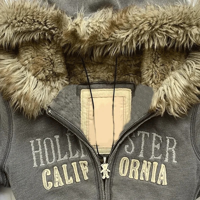Retro Millennium Girl Style Slim Fit Washed Distressed Zipper Hooded Sweatshirt Womens American Cardigan Plush Jacket 250110