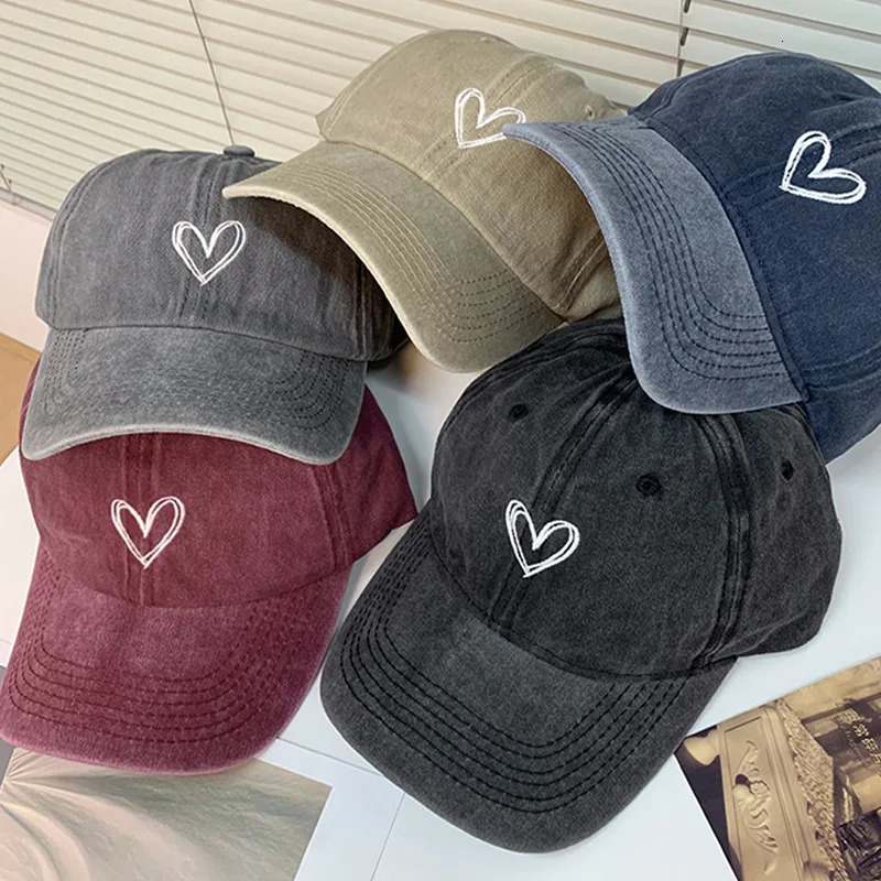 Female Embroidered Peach Heart Wash Denim Baseball Hat Casual Korean Version Thin Couple Soft Top Duck Hat Male 250117