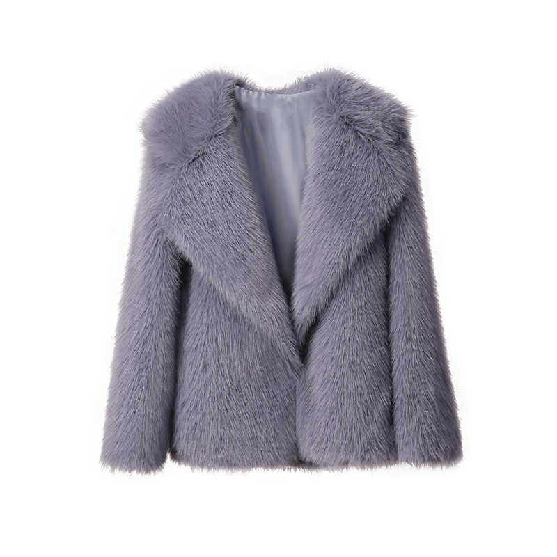 Autumn and Winter New Lapel Fur Coat Womens Artificial Fur Jacket Loose Korean Version Medium Length Jacket Womens Clothing Women Jackets Coat Woman F