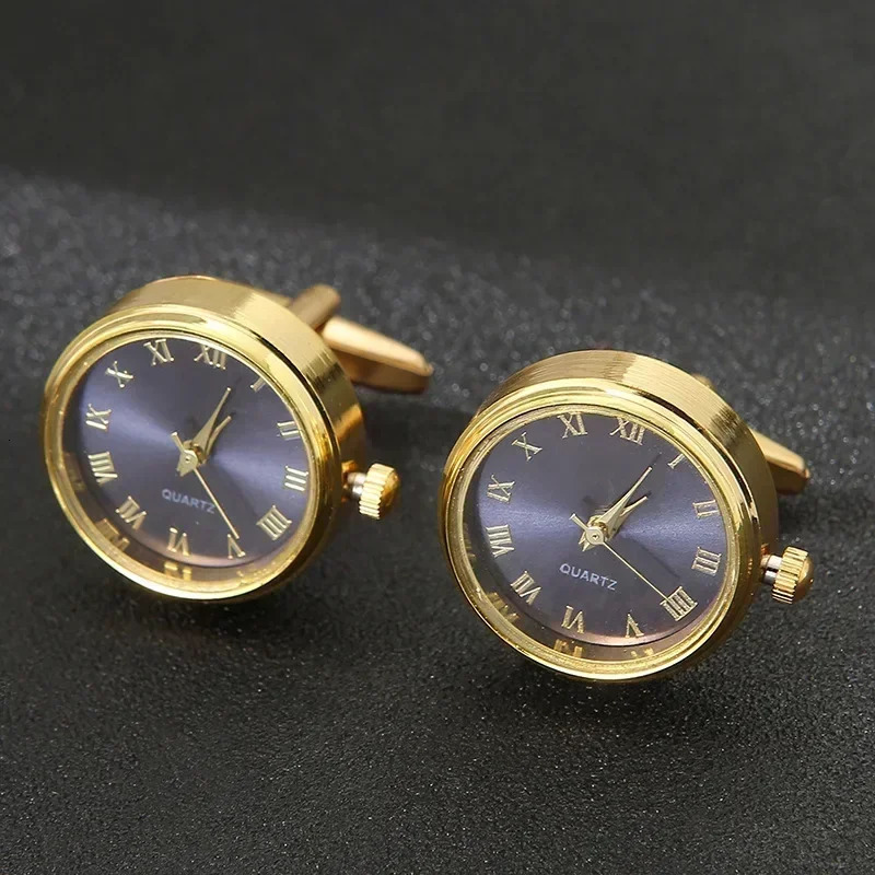Mens Watch Cufflinks Classic French Business Fashion Rotating Clock Gold Cufflinks Anniversary Gift 250110