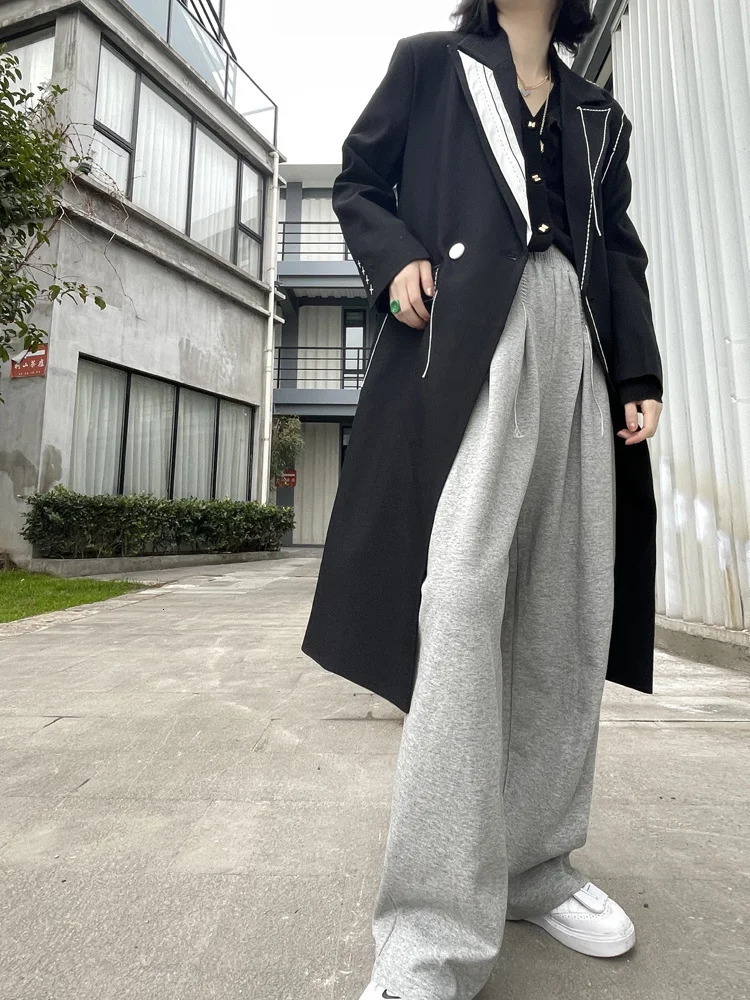 DEAT Fashion Womens Trench Coat Top Contrast Color Double Chest Long Sleeve Windproof Spring Style 20A3504 250118