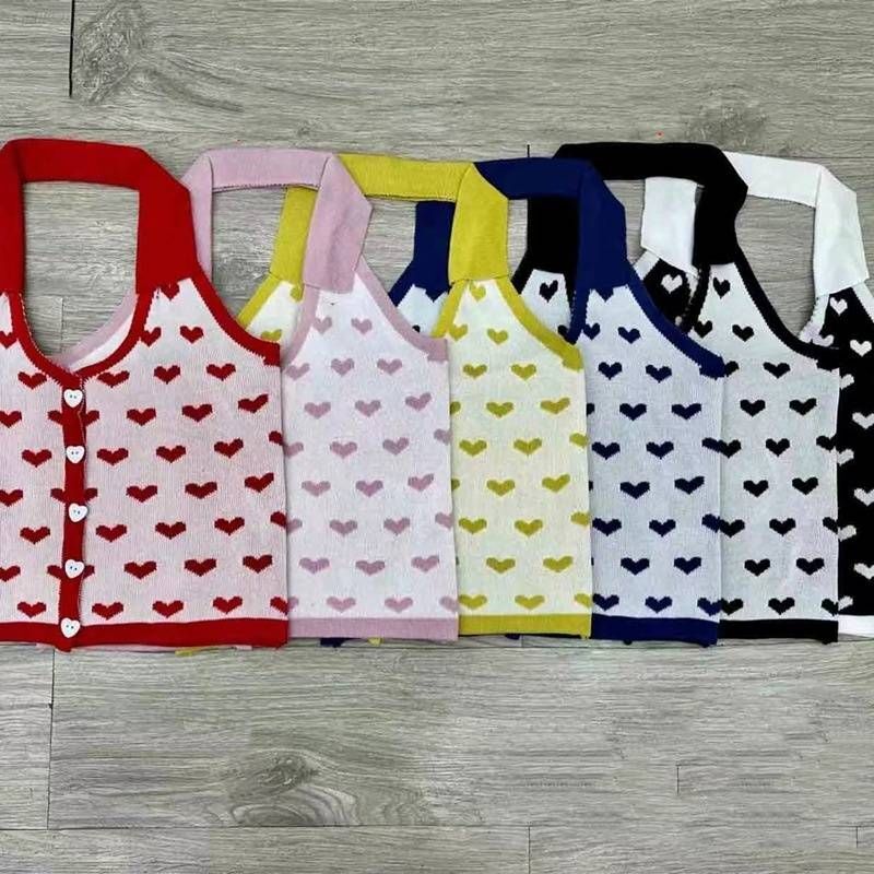 Women's Clothing Retro Holiday Style Love Print Halter Neck Camisole Versatile Slim Hot Girl Top