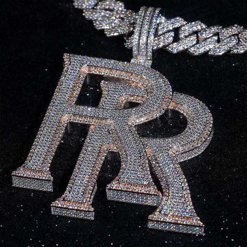 VVS Moissanite Gold-Plated Double R Hip Hop Pendant with Customized Ice Out Design