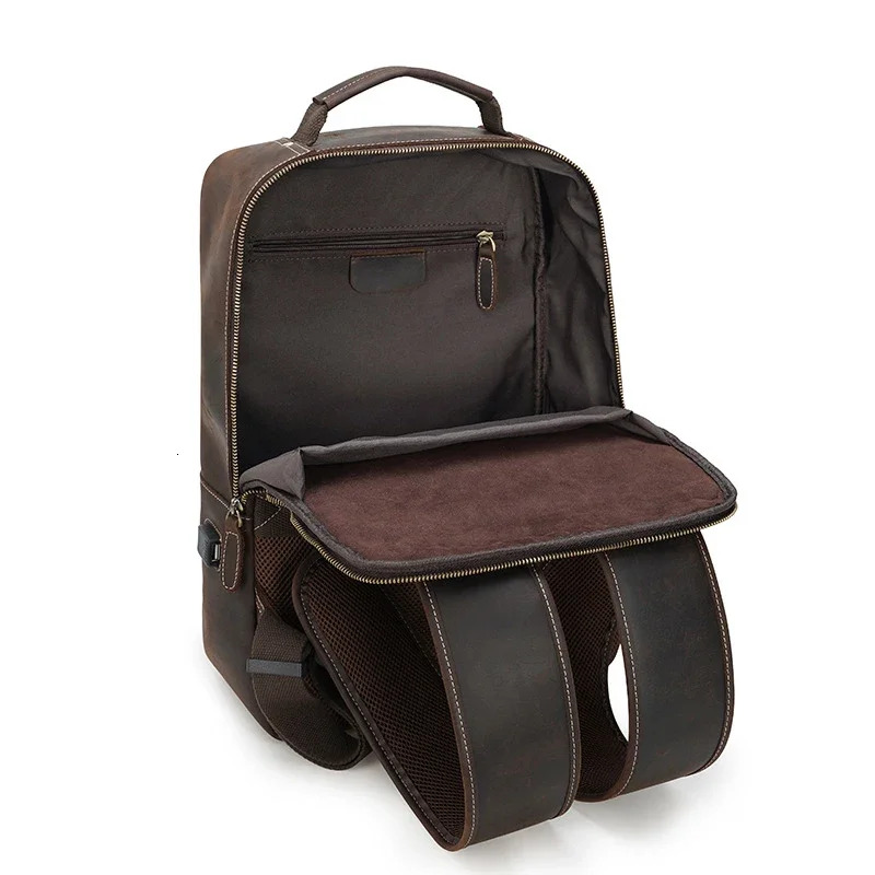 Newsbirds Crazy Horse Leather Backpack Real Cowskin Laptop Bagpack Computer Backpacks For Men Male Daypack Business School Bag