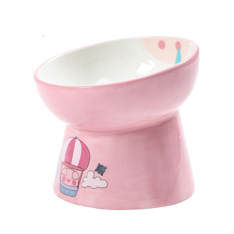 Animal shaped Frog High footed Ceramic Pet Diagonal Mouth Neck Protection Cat Cartoon Pig Rabbit Dog Bowl