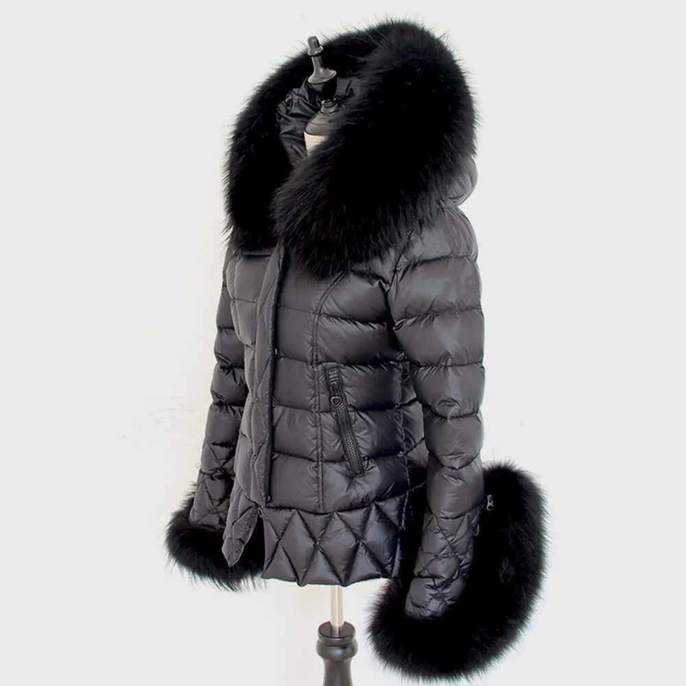Jaxmonoy Winter Coat With Hood For Women Long Black Parka Real Raccoon Fur Collar And Cuffs Ladies White Duck Down Jackets