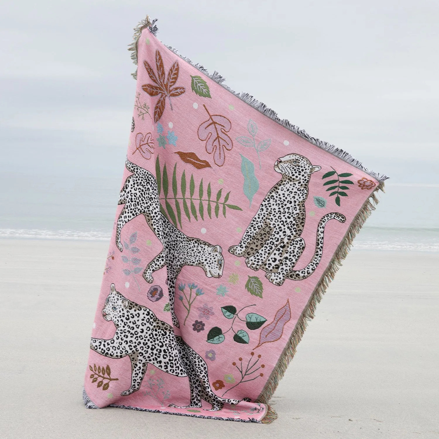 Beach Pink Blankets for Sofa Jacquard Leopard Blanket Knitted Throw Bedspread Cover Tapestry Home Decor 250118