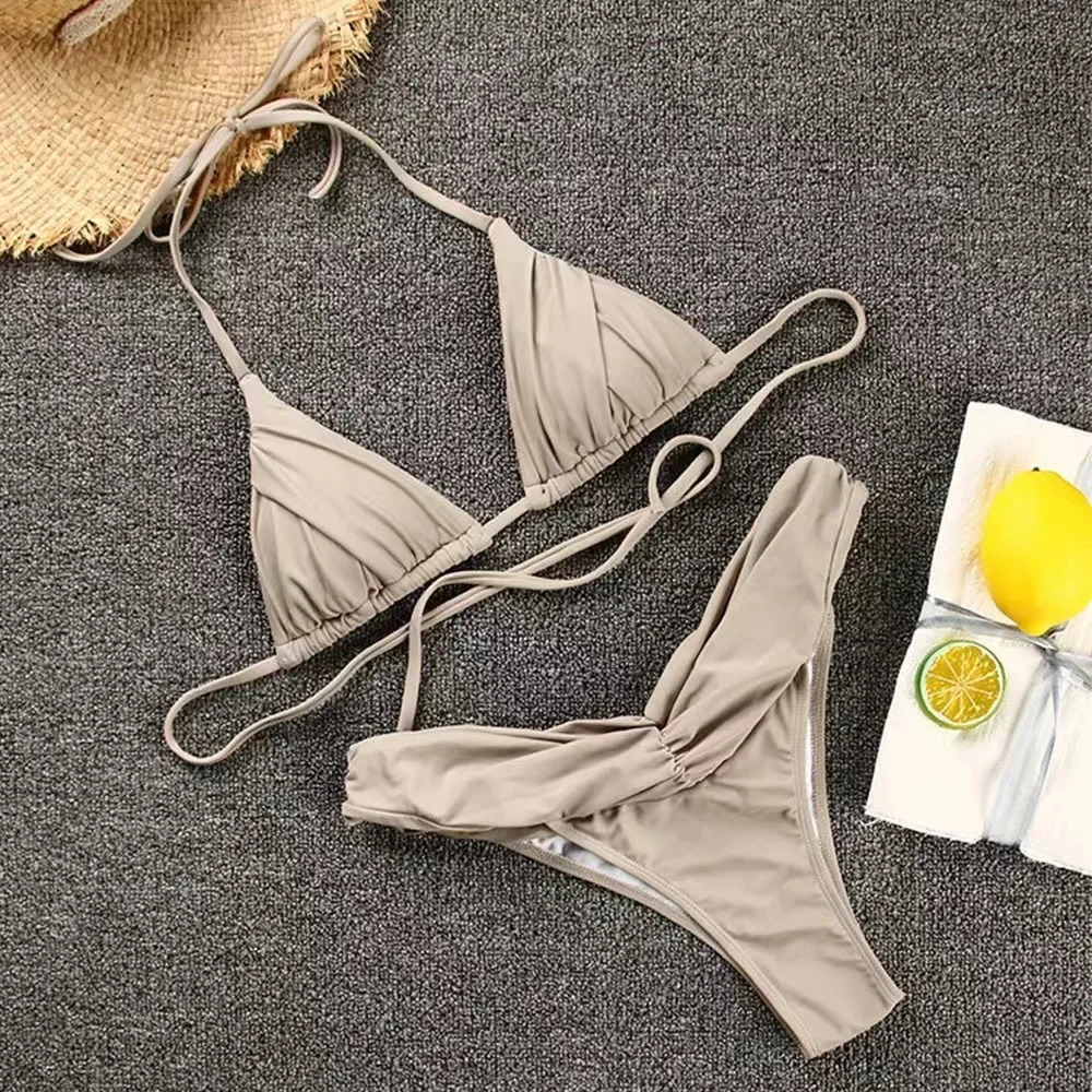 Sexy Micro Bikinis Women Halter Brazilian Bikini Set Female Pleated Swimsuit Triangle Swimwear Beach Wear Bathing Suit 250118