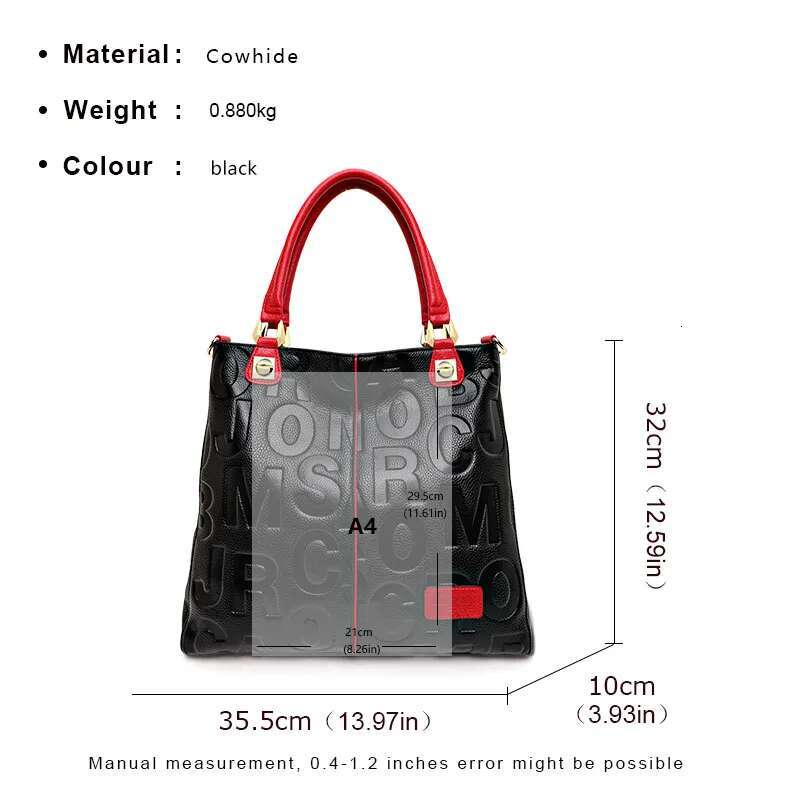 New Women's Cowhide Tote Fashionable And Versatile Large Capacity Letter Printed Handheld Shoulder Bag