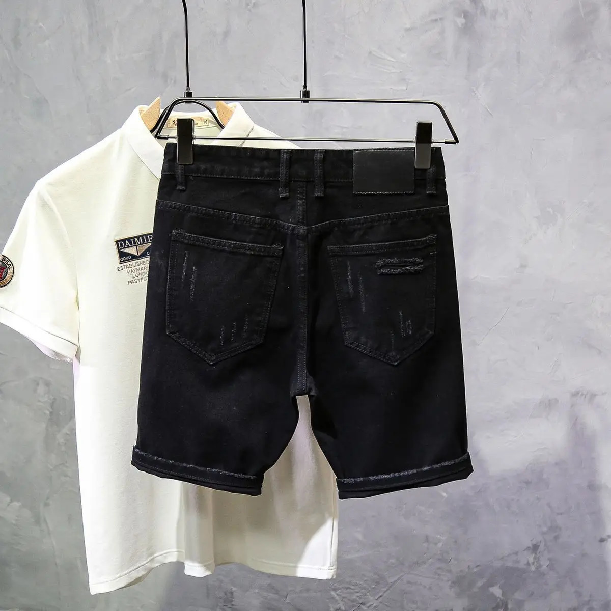 Fashion Summer Casual Denim Jeans Knee Length Shorts for Men Black Cowboy Low Rise Ripped Holes Boyfriend Mens Denim Shorts 250109