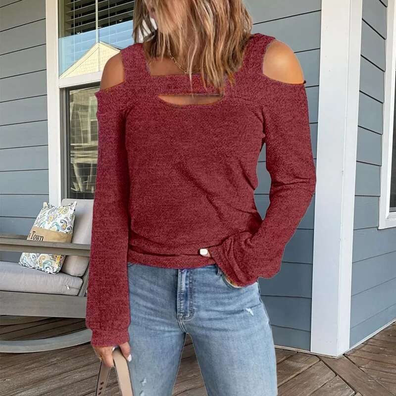 Women's Fashion Strapless Loose Designer T-shirt Solid Color Long Sleeved Shirt Street Women's Casual Spring And Autumn T-shirt